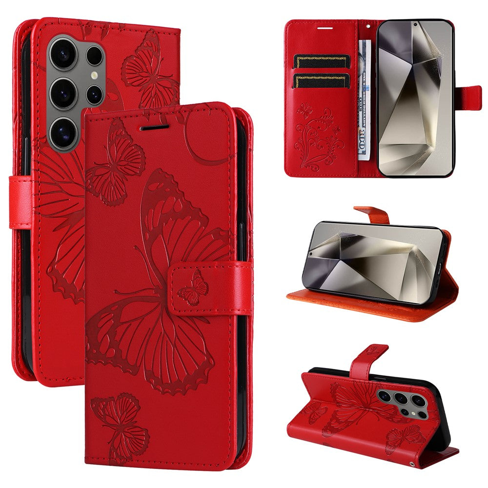Galaxy S25 Ultra Wallet-Hülle – Schmetterling Aufgedruckt & Mit Ständer und Riemen