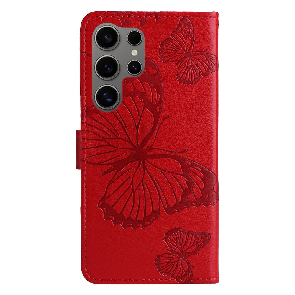 Galaxy S25 Ultra Wallet-Hülle – Schmetterling Aufgedruckt & Mit Ständer und Riemen