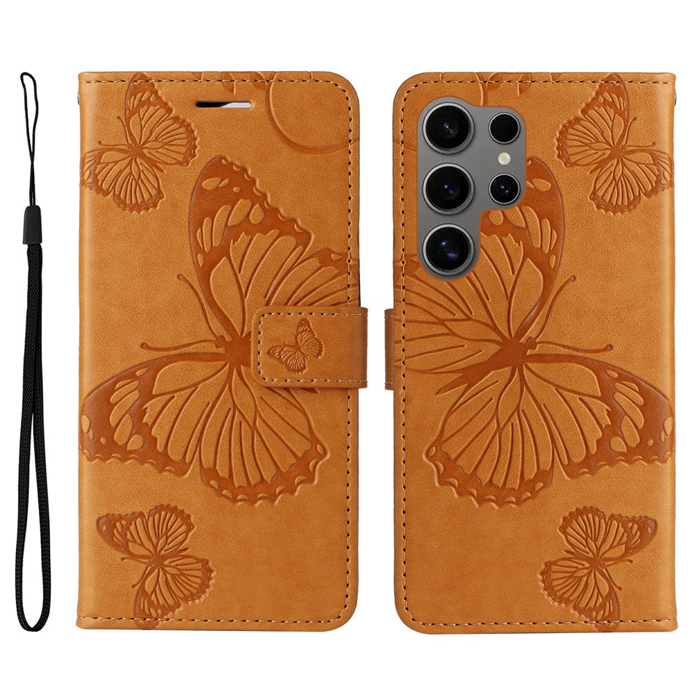 Galaxy S25 Ultra Wallet-Hülle – Schmetterling Aufgedruckt & Mit Ständer und Riemen