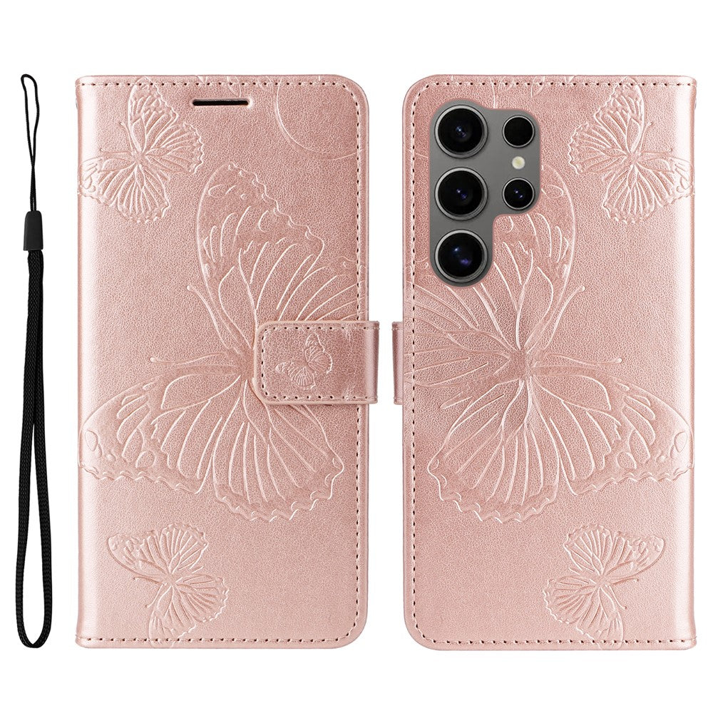 Galaxy S25 Ultra Wallet-Hülle – Schmetterling Aufgedruckt & Mit Ständer und Riemen