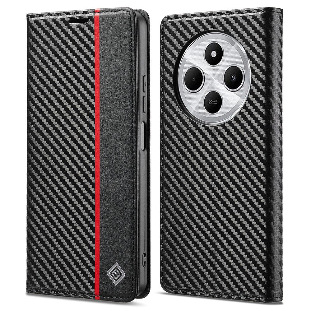 LC.IMEEKE For Xiaomi Poco C75 4G / Redmi 14R 5G / 14C 4G Case Carbon Fiber Texture Phone Cover Stand Card Holder
