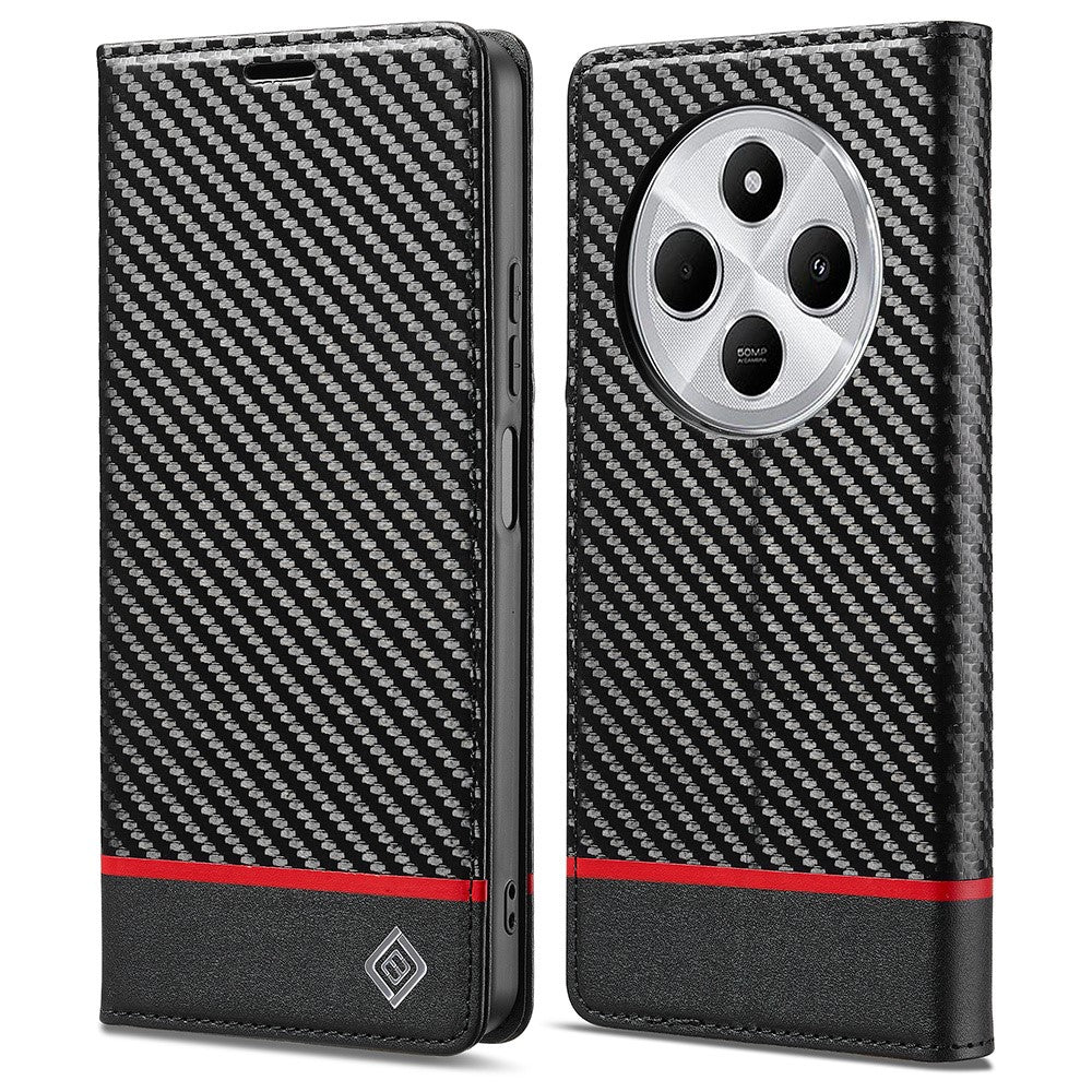 LC.IMEEKE For Xiaomi Poco C75 4G / Redmi 14R 5G / 14C 4G Case Carbon Fiber Texture Phone Cover Stand Card Holder