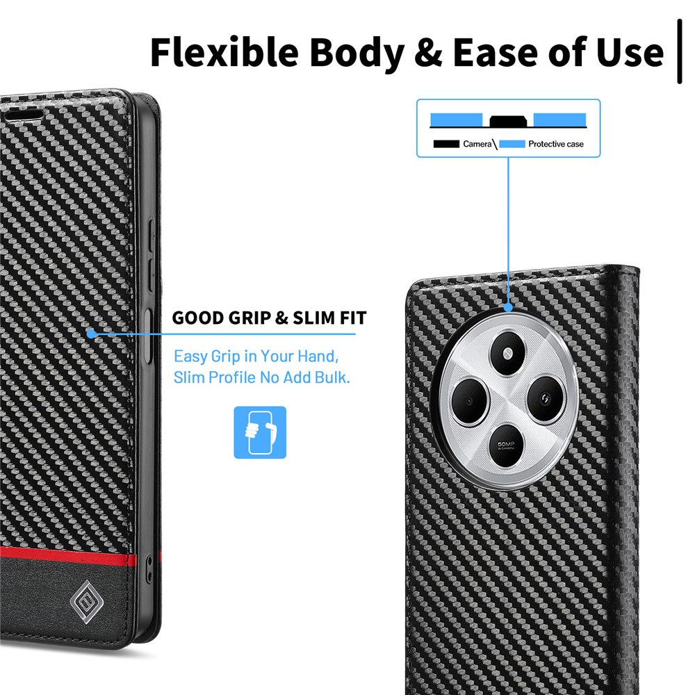 LC.IMEEKE For Xiaomi Poco C75 4G / Redmi 14R 5G / 14C 4G Case Carbon Fiber Texture Phone Cover Stand Card Holder