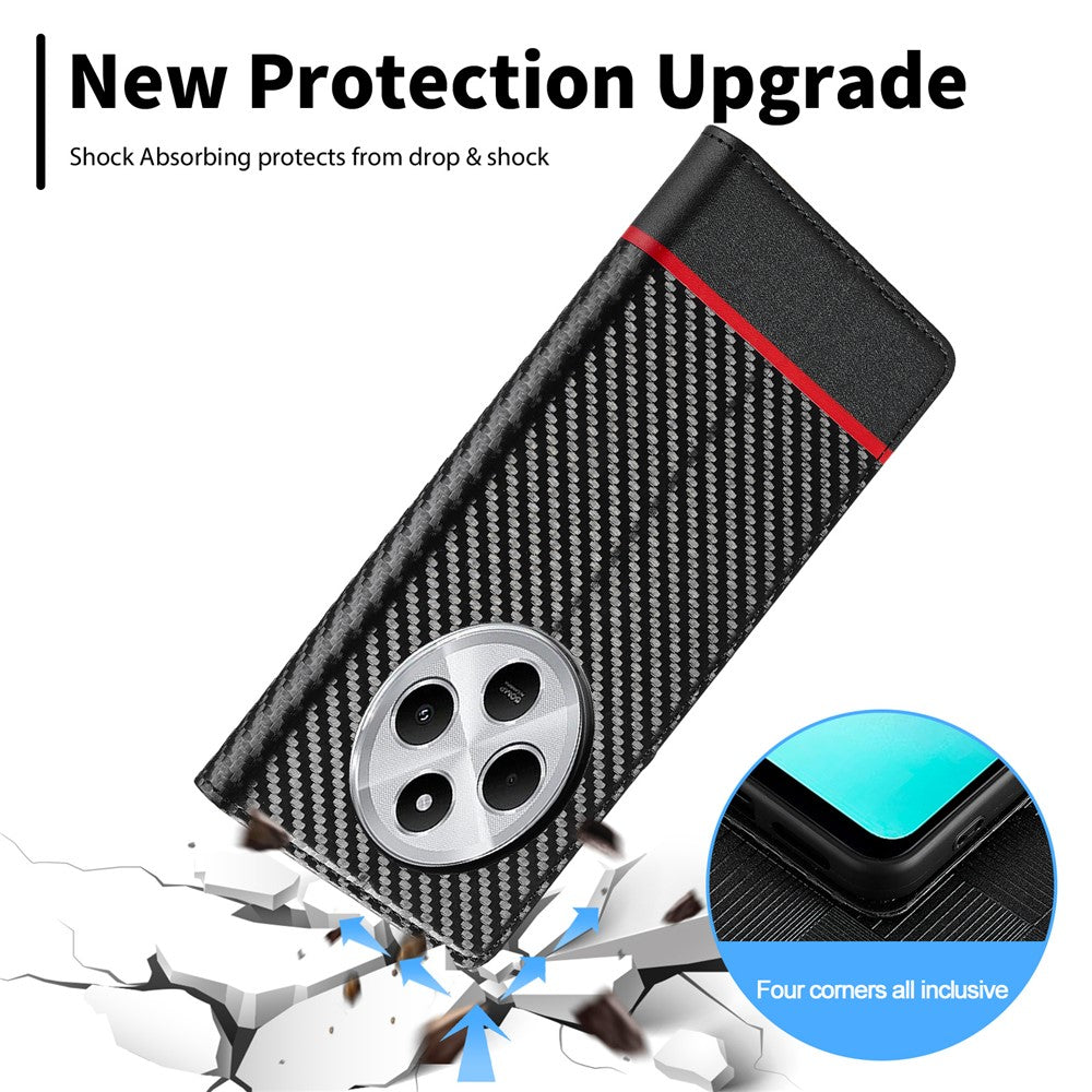 LC.IMEEKE For Xiaomi Poco C75 4G / Redmi 14R 5G / 14C 4G Case Carbon Fiber Texture Phone Cover Stand Card Holder