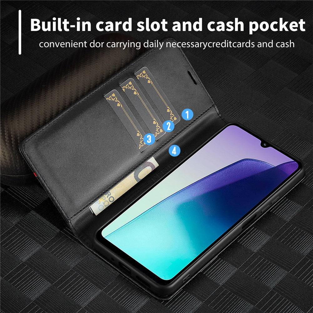 LC.IMEEKE For Xiaomi Poco C75 4G / Redmi 14R 5G / 14C 4G Case Carbon Fiber Texture Phone Cover Stand Card Holder
