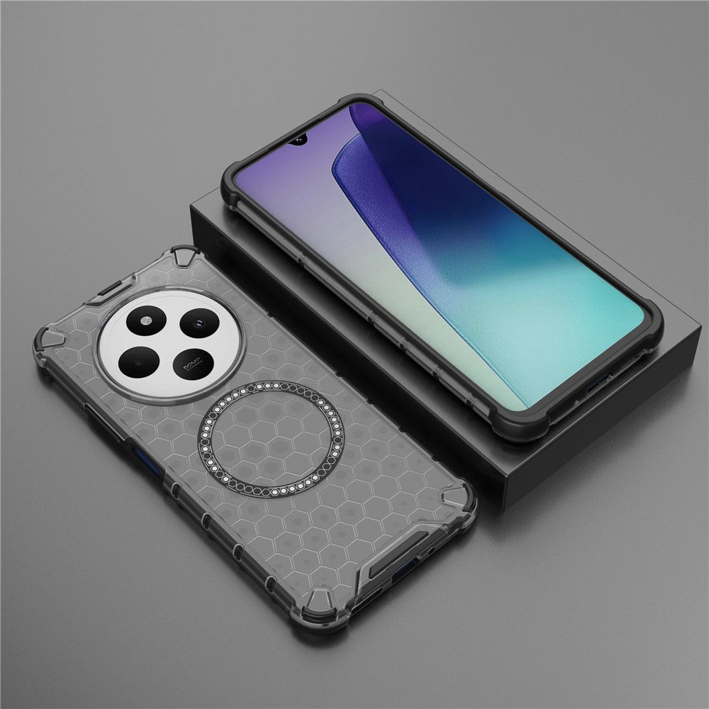 For Xiaomi Poco C75 4G / Redmi 14R 5G / 14C 4G Magnetic Case Honeycomb Design TPU+PC Phone Cover