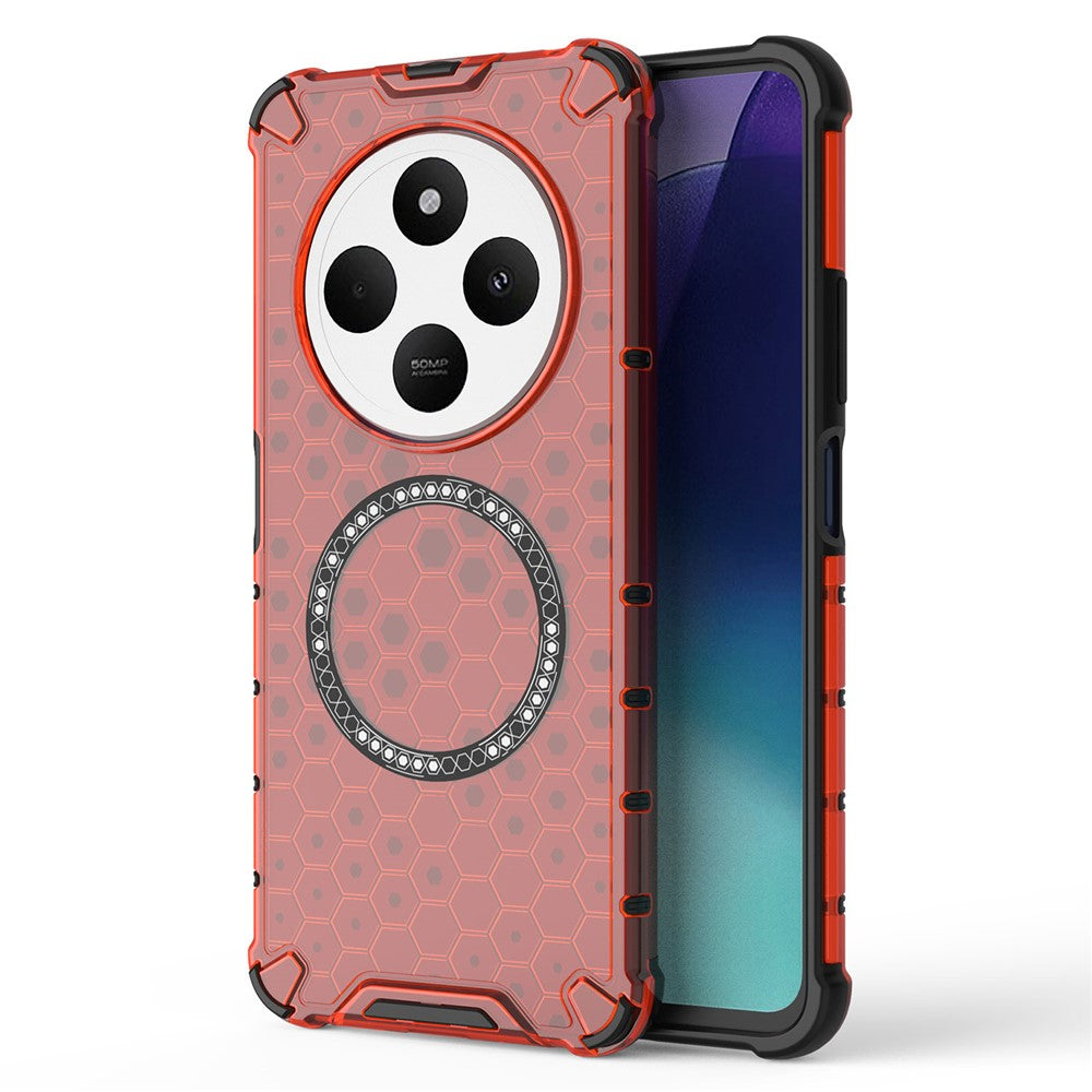 For Xiaomi Poco C75 4G / Redmi 14R 5G / 14C 4G Magnetic Case Honeycomb Design TPU+PC Phone Cover