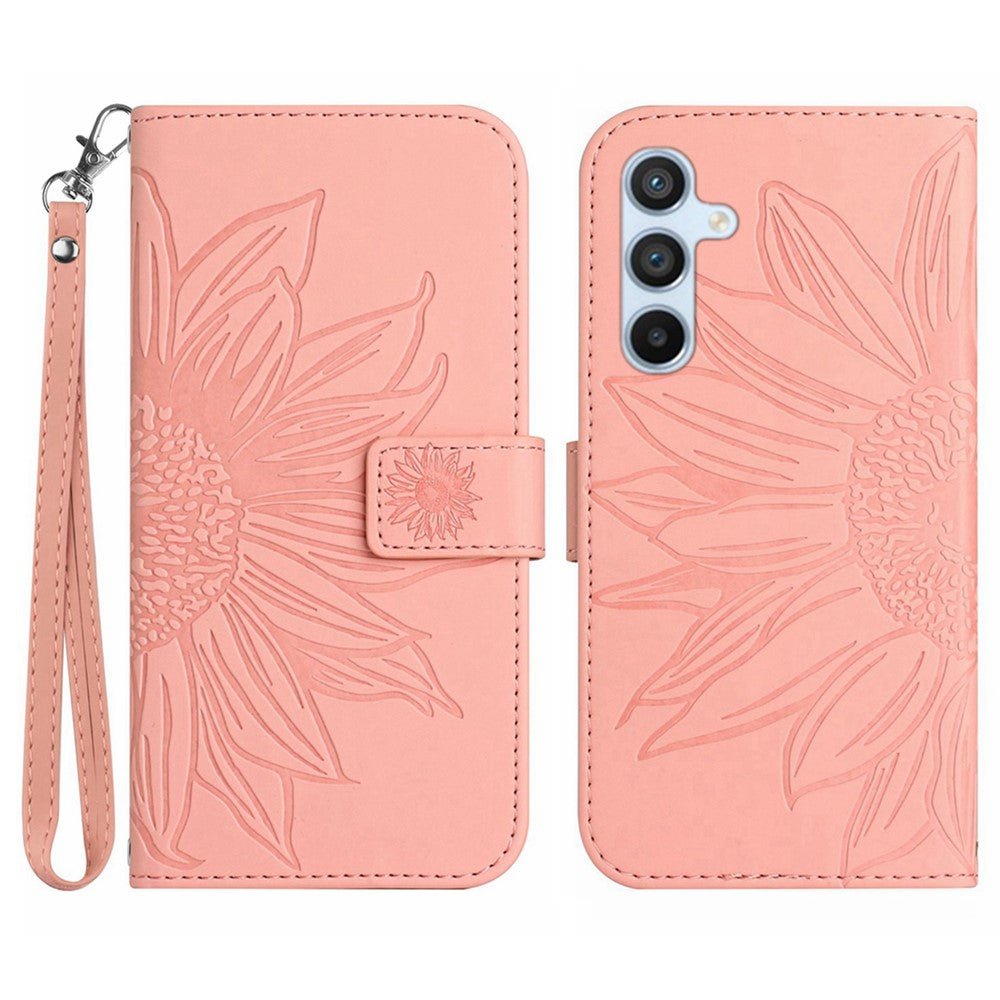 Galaxy A36 5G Wallet-Hülle – Sonnenblume aufgedruckt, mit Ständer & Riemen