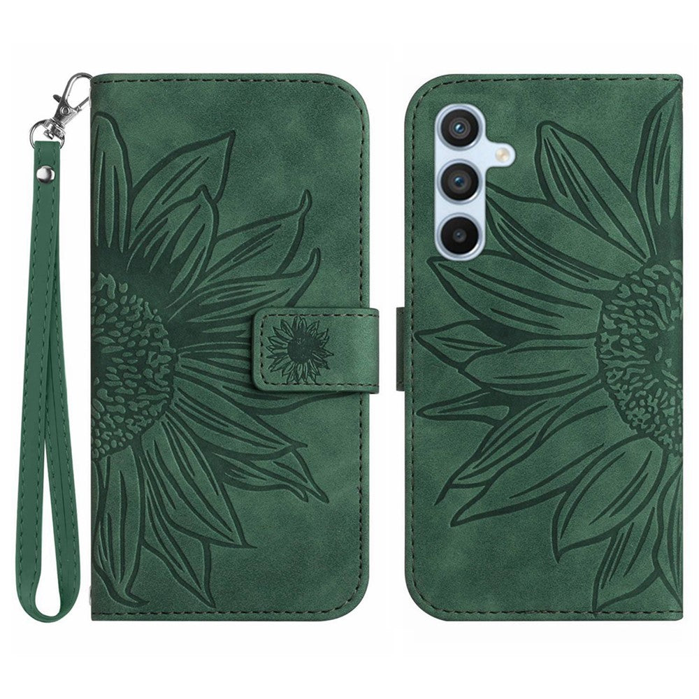 Galaxy A36 5G Wallet-Hülle – Sonnenblume aufgedruckt, mit Ständer & Riemen