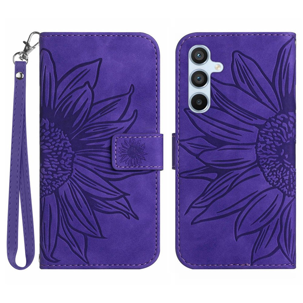 Galaxy A36 5G Wallet-Hülle – Sonnenblume aufgedruckt, mit Ständer & Riemen