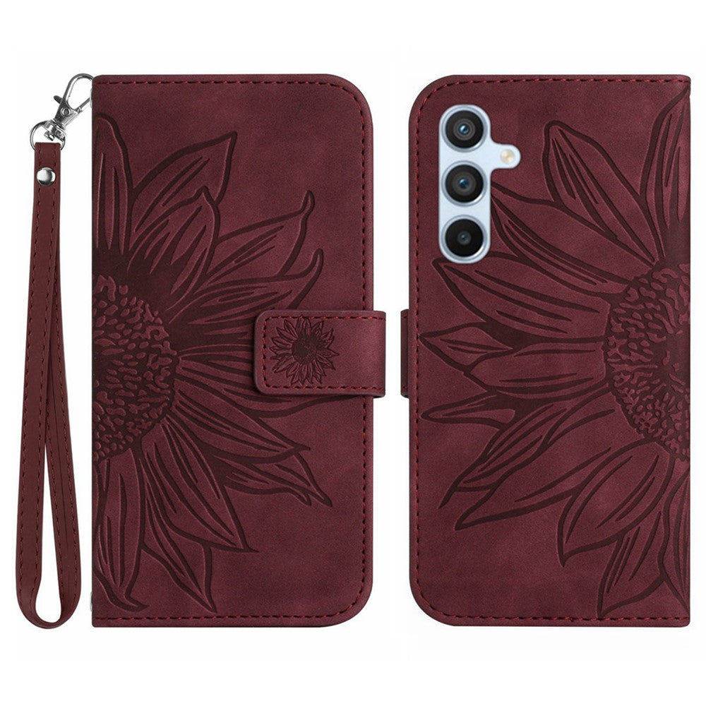 Galaxy S25 Wallet-Hülle – Sonnenblume aufgedruckt, mit Ständer & Riemen