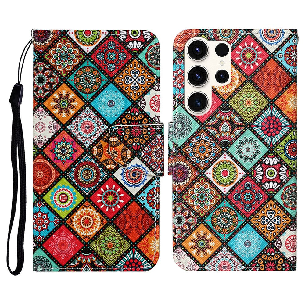 Galaxy S25 Ultra Wallet-Hülle – Musterdruck, mit Ständer & Riemen