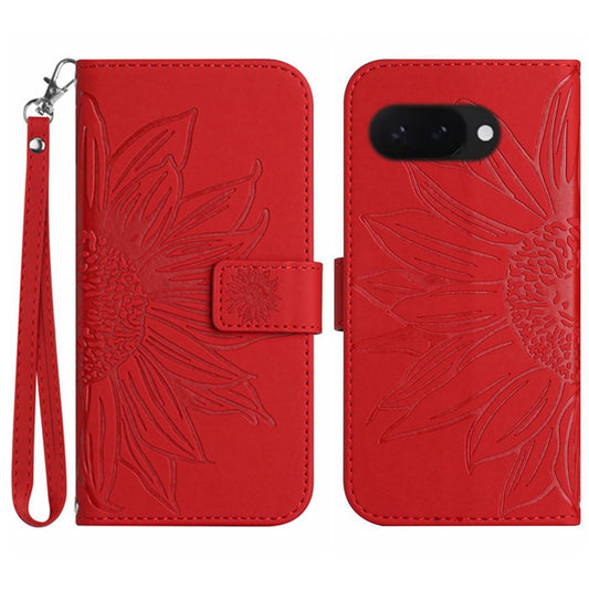 Pixel 9a Wallet-Hülle – Sonnenblume aufgedruckt, mit Ständer & Riemen