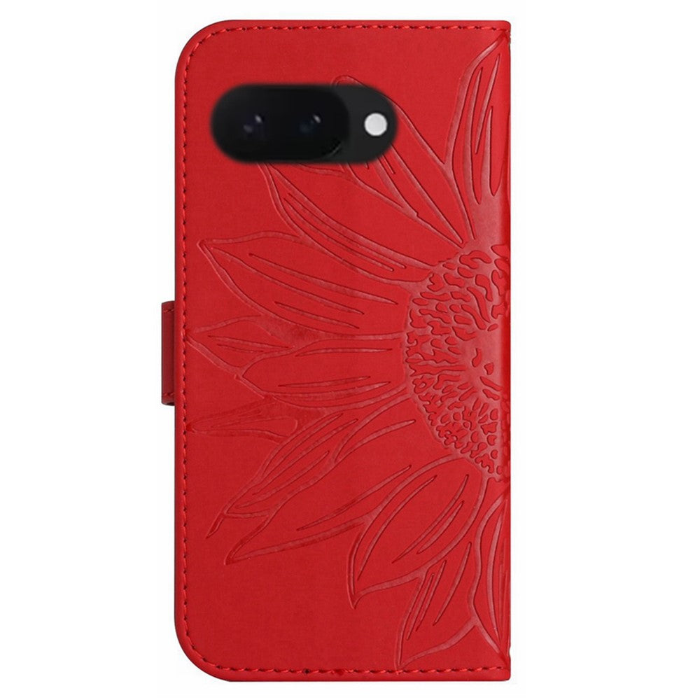 Pixel 9a Wallet-Hülle – Sonnenblume aufgedruckt, mit Ständer & Riemen