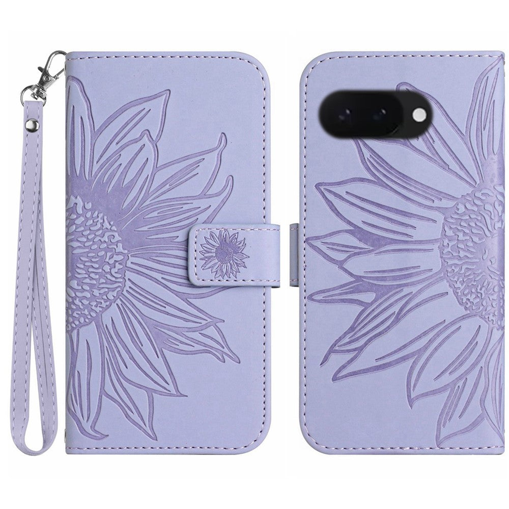 Pixel 9a Wallet-Hülle – Sonnenblume aufgedruckt, mit Ständer & Riemen