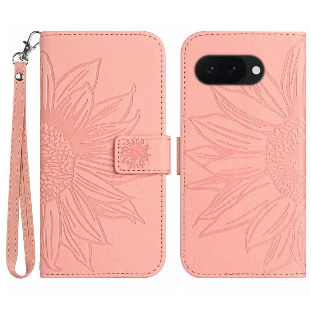 Pixel 9a Wallet-Hülle – Sonnenblume aufgedruckt, mit Ständer & Riemen