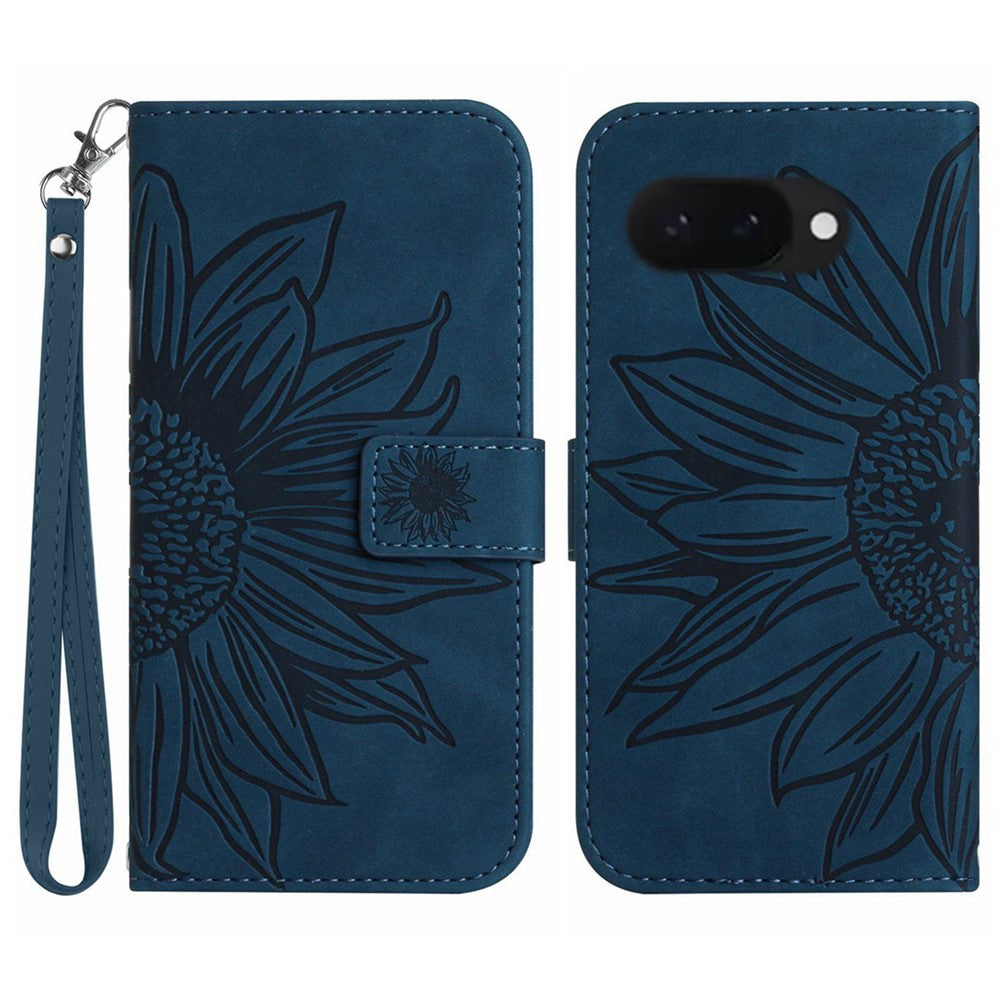 Pixel 9a Wallet-Hülle – Sonnenblume aufgedruckt, mit Ständer & Riemen