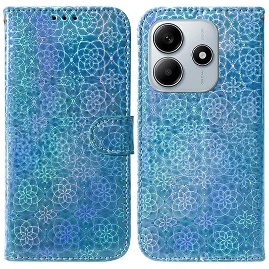 Xiaomi Redmi Note 14 5G Handyhülle – Standfunktion- schillernde Blumen-Leder