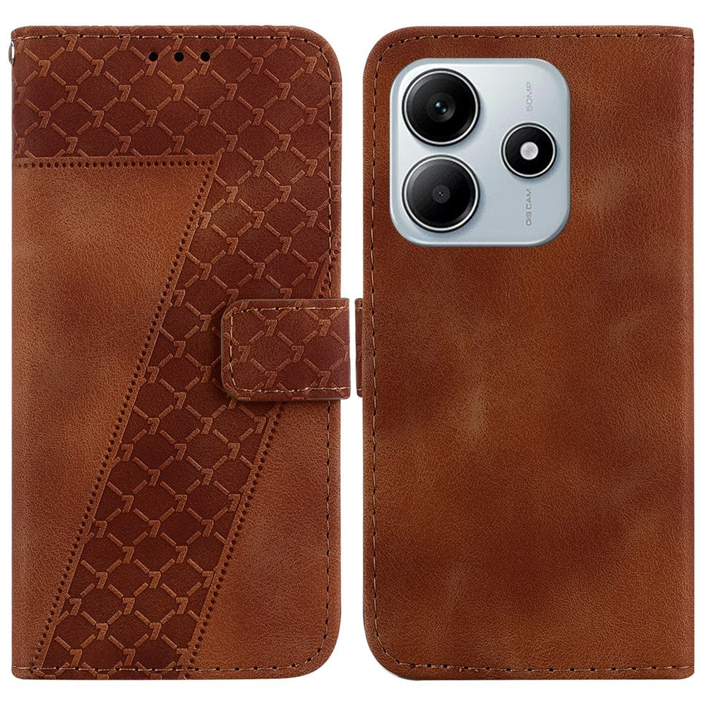 For Xiaomi Redmi Note 14 5G Stand Case 7-Shaped Pattern Imprint Leather Phone Cover