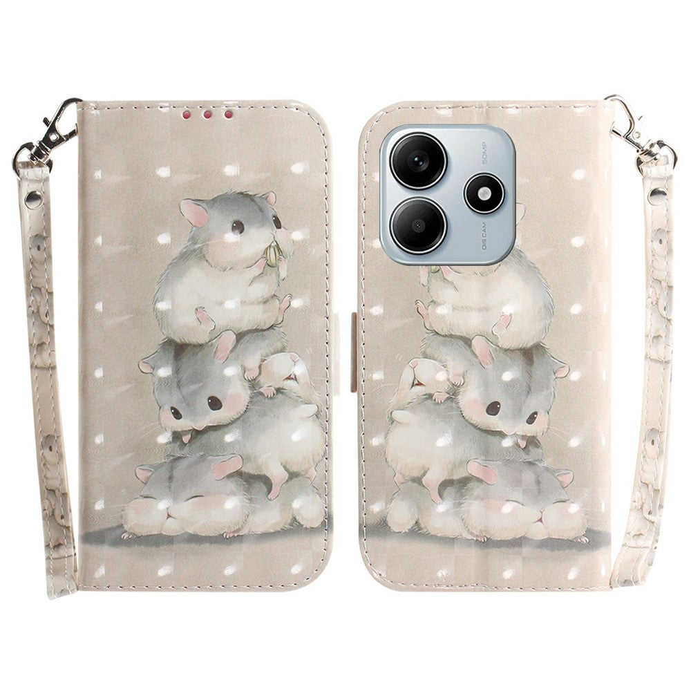 For Xiaomi Redmi Note 14 5G Case Pattern Printing Leather Wallet Phone Cover with Wrist Strap