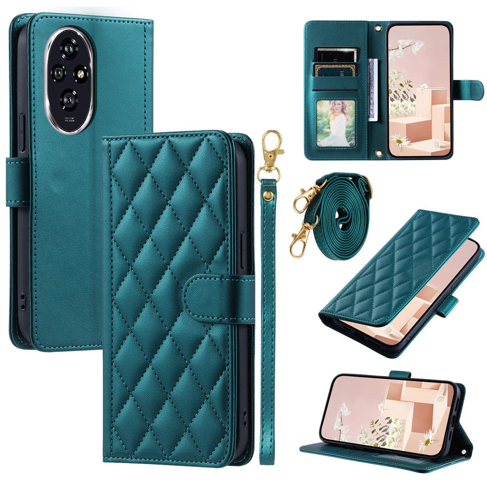For Honor 200 5G Wallet Case Rhombus Grid PU Leather Phone Cover