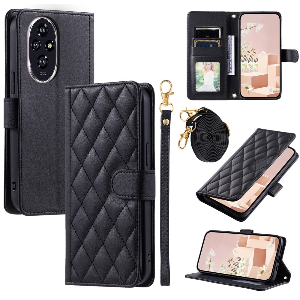 For Honor 200 Pro 5G Wallet Case Rhombus Grid PU Leather Phone Cover
