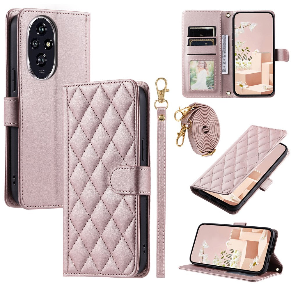For Honor 200 Pro 5G Wallet Case Rhombus Grid PU Leather Phone Cover