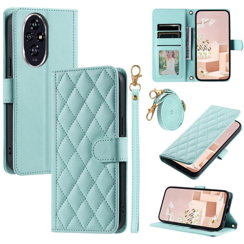 For Honor 200 Pro 5G Wallet Case Rhombus Grid PU Leather Phone Cover