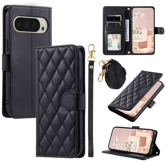 Pixel 9 Pro / 9 Wallet-Hülle – Rautenmuster mit Geldbörsenfunktion & Riemen