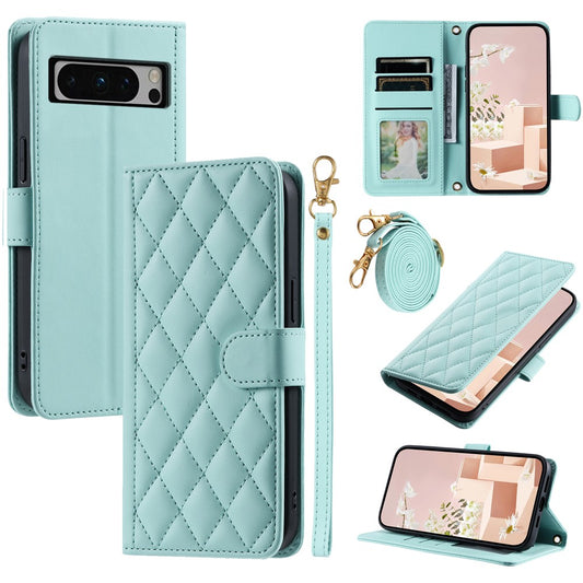 Pixel 8 Pro Wallet-Hülle – Rautenmuster mit Geldbörsenfunktion & Riemen