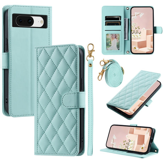 Pixel 8 Wallet-Hülle – Rautenmuster mit Geldbörsenfunktion & Riemen