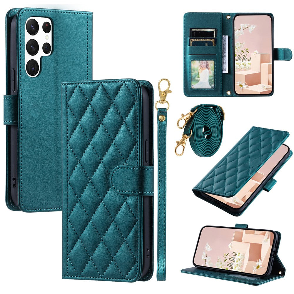 Galaxy S25 Ultra Wallet-Hülle – Rautenmuster mit Geldbörsenfunktion & Riemen