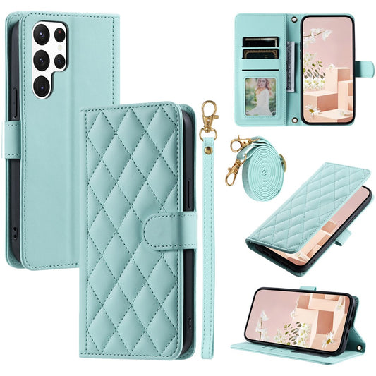 Galaxy S25 Ultra Wallet-Hülle – Rautenmuster mit Geldbörsenfunktion & Riemen