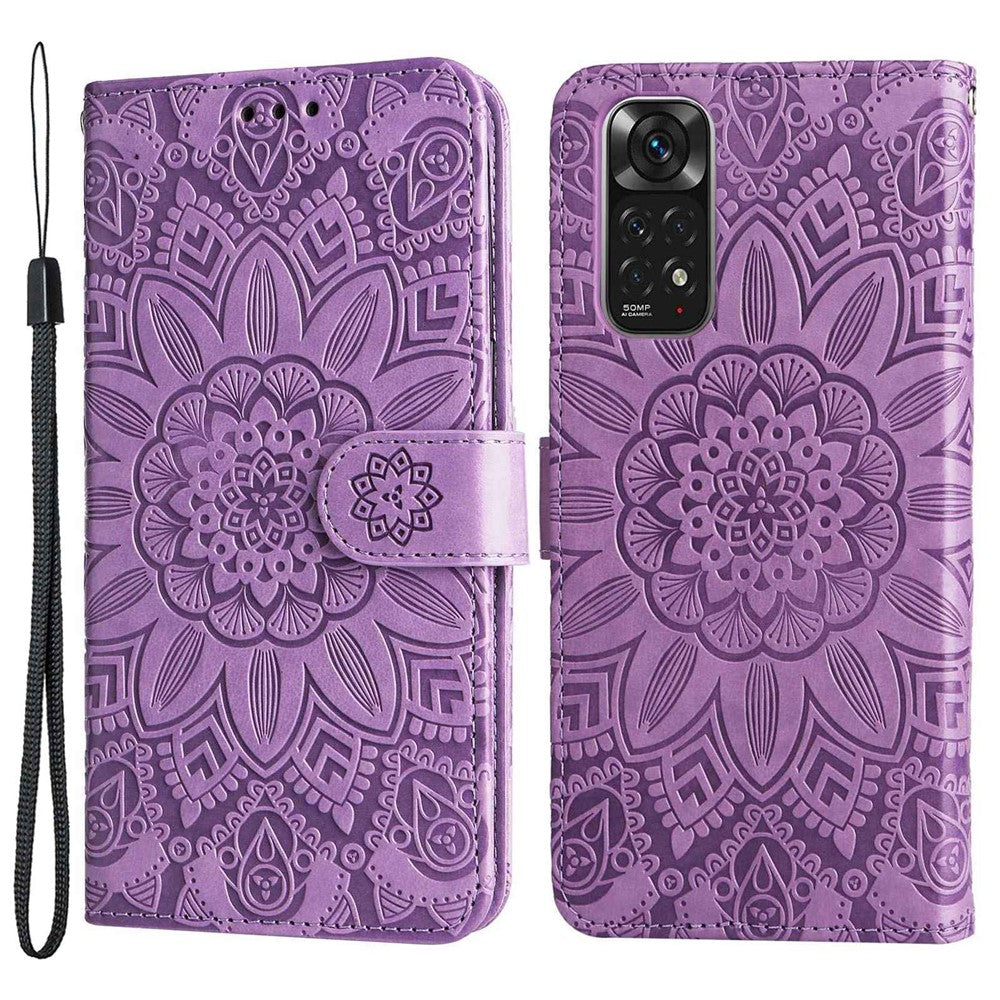 For Xiaomi Redmi Note 11 4G (Qualcomm) / Note 11S 4G PU Leather Sunflower Imprinted Case Magnetic Clasp Phone Stand Wallet Cover