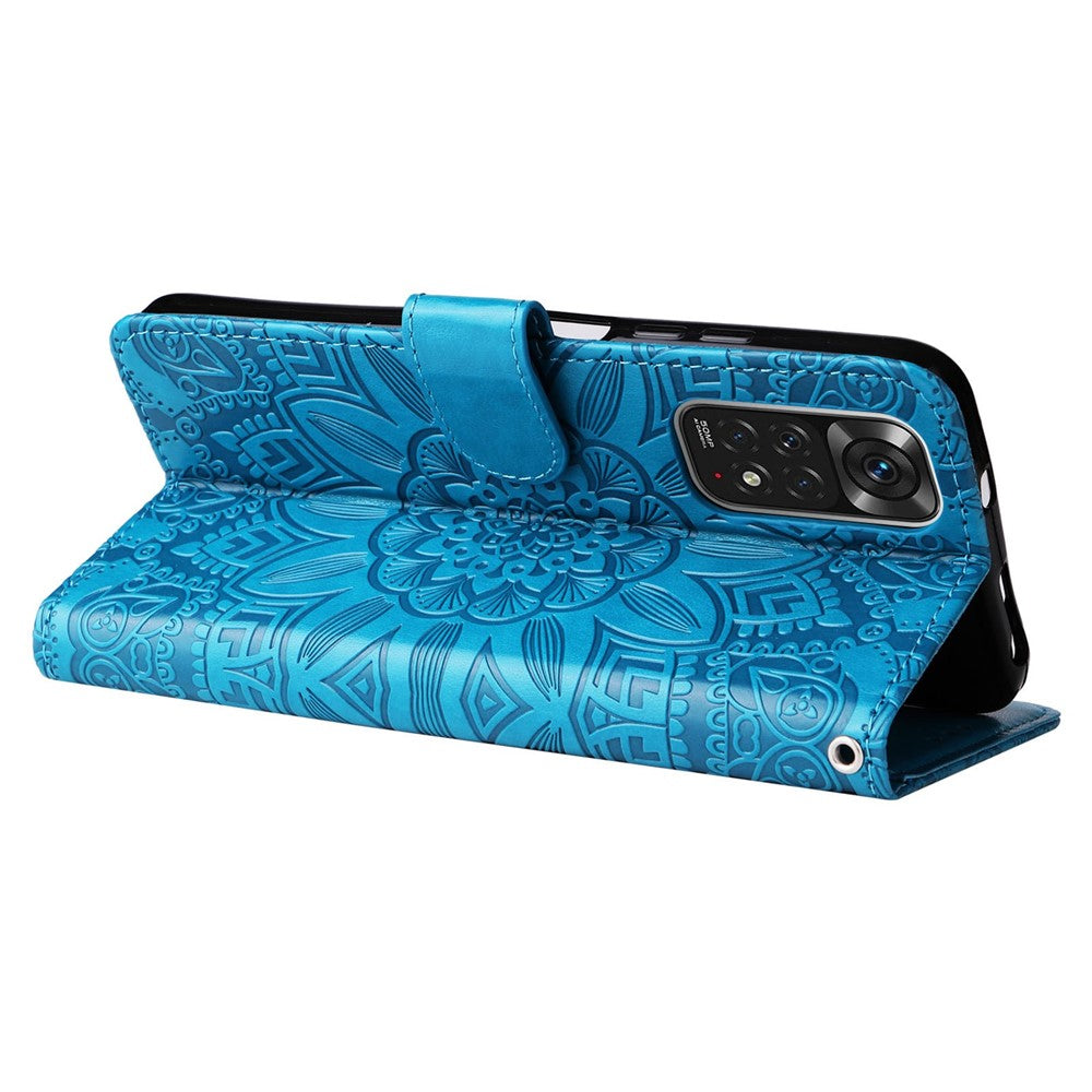 For Xiaomi Redmi Note 11 4G (Qualcomm) / Note 11S 4G PU Leather Sunflower Imprinted Case Magnetic Clasp Phone Stand Wallet Cover