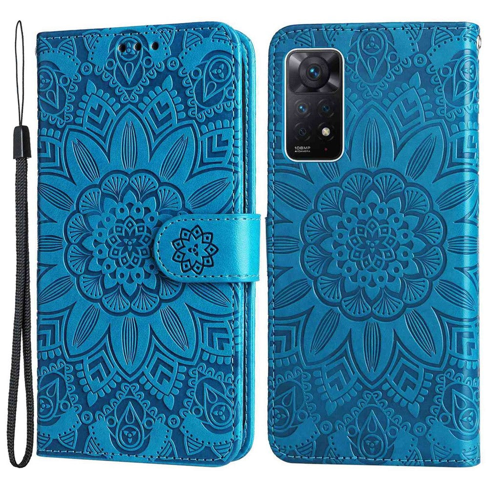 For Xiaomi Redmi Note 12 Pro 4G / 11 Pro 4G (MediaTek) / Note 11 Pro 5G (Qualcomm) / Note 11E Pro 5G Sunflower Imprinted PU Leather Stand Case Wallet Phone Cover with Strap