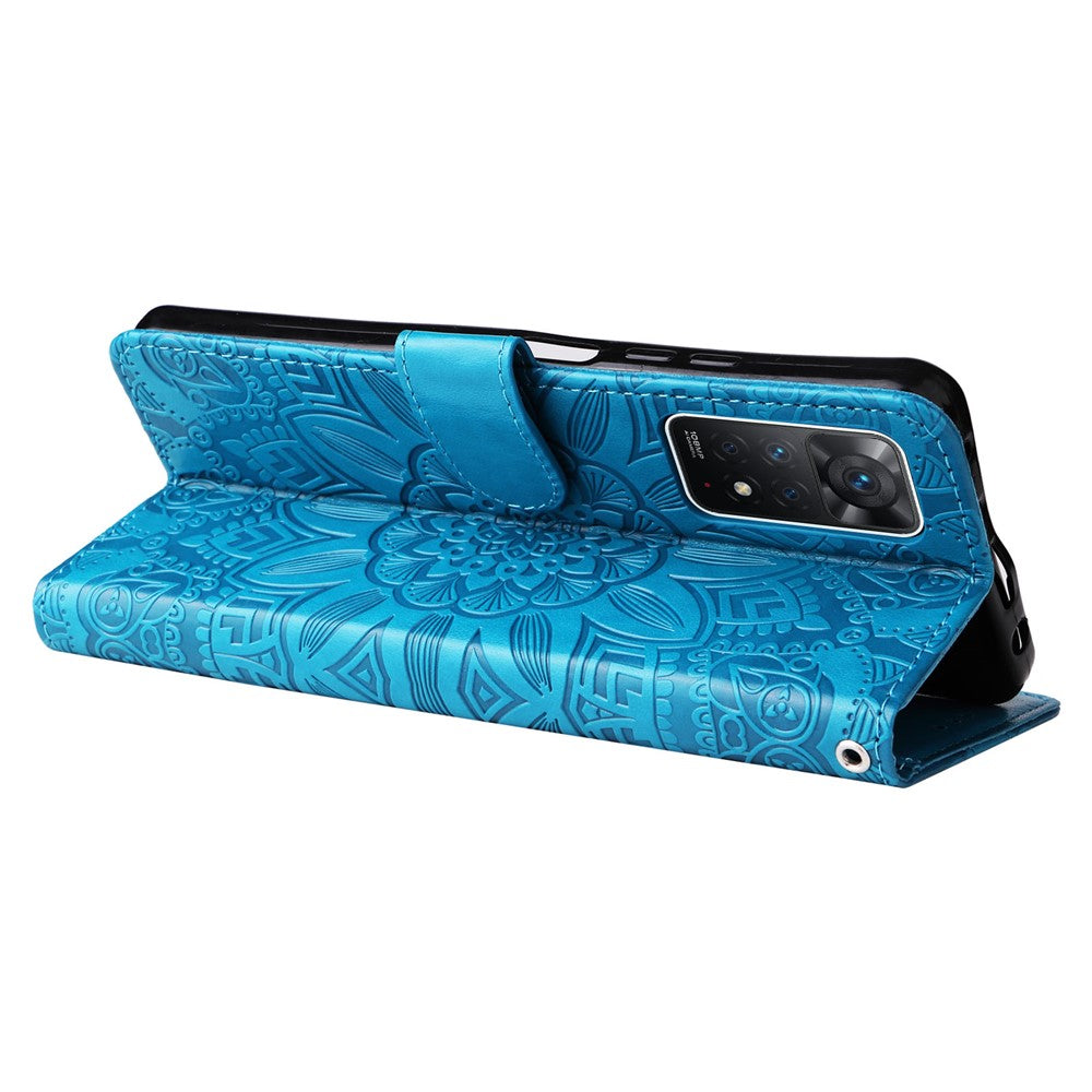 For Xiaomi Redmi Note 12 Pro 4G / 11 Pro 4G (MediaTek) / Note 11 Pro 5G (Qualcomm) / Note 11E Pro 5G Sunflower Imprinted PU Leather Stand Case Wallet Phone Cover with Strap