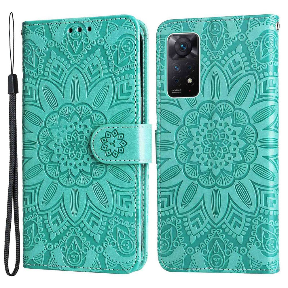 For Xiaomi Redmi Note 12 Pro 4G / 11 Pro 4G (MediaTek) / Note 11 Pro 5G (Qualcomm) / Note 11E Pro 5G Sunflower Imprinted PU Leather Stand Case Wallet Phone Cover with Strap