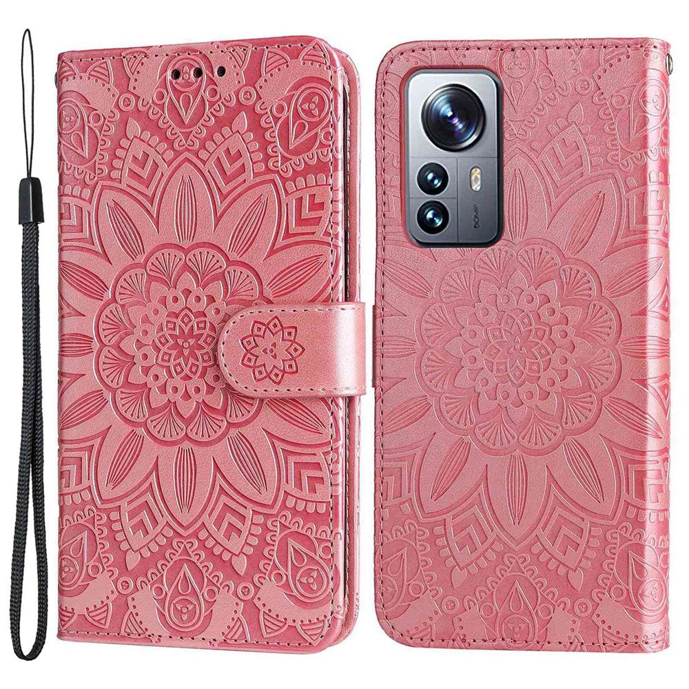 For Xiaomi 12 Pro 5G / 12 Pro (Dimensity) 5G / 12S Pro 5G Anti-scratch Imprinted Sunflower PU Leather Stand Phone Case Wallet Protective Phone Cover