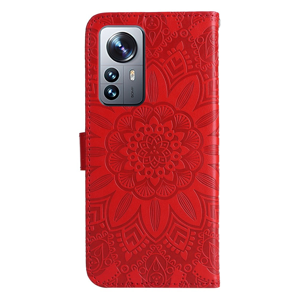 For Xiaomi 12 Pro 5G / 12 Pro (Dimensity) 5G / 12S Pro 5G Anti-scratch Imprinted Sunflower PU Leather Stand Phone Case Wallet Protective Phone Cover