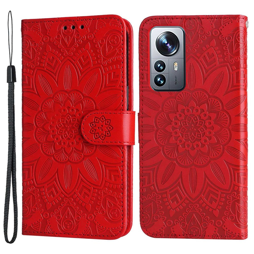 For Xiaomi 12 Pro 5G / 12 Pro (Dimensity) 5G / 12S Pro 5G Anti-scratch Imprinted Sunflower PU Leather Stand Phone Case Wallet Protective Phone Cover