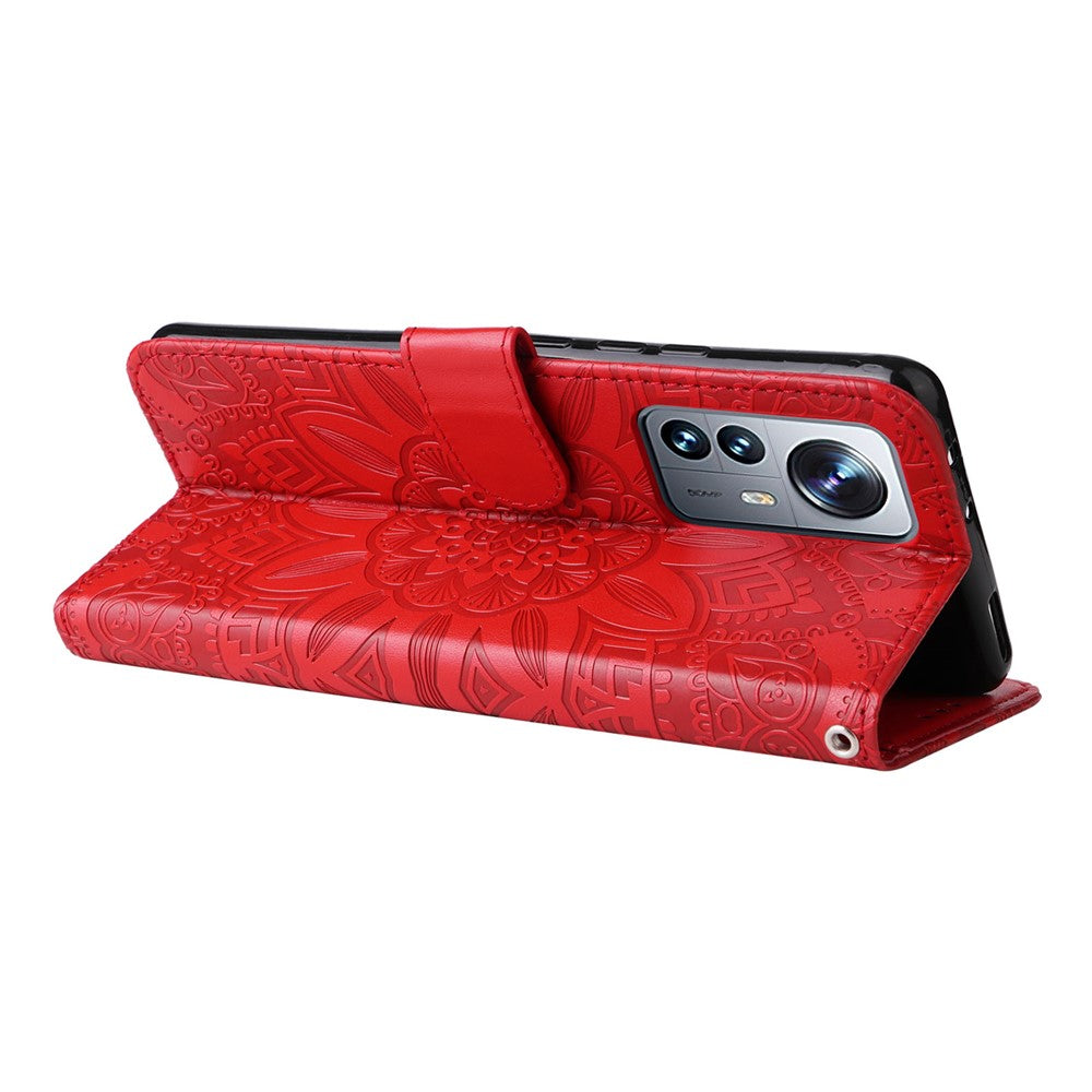 For Xiaomi 12 Pro 5G / 12 Pro (Dimensity) 5G / 12S Pro 5G Anti-scratch Imprinted Sunflower PU Leather Stand Phone Case Wallet Protective Phone Cover