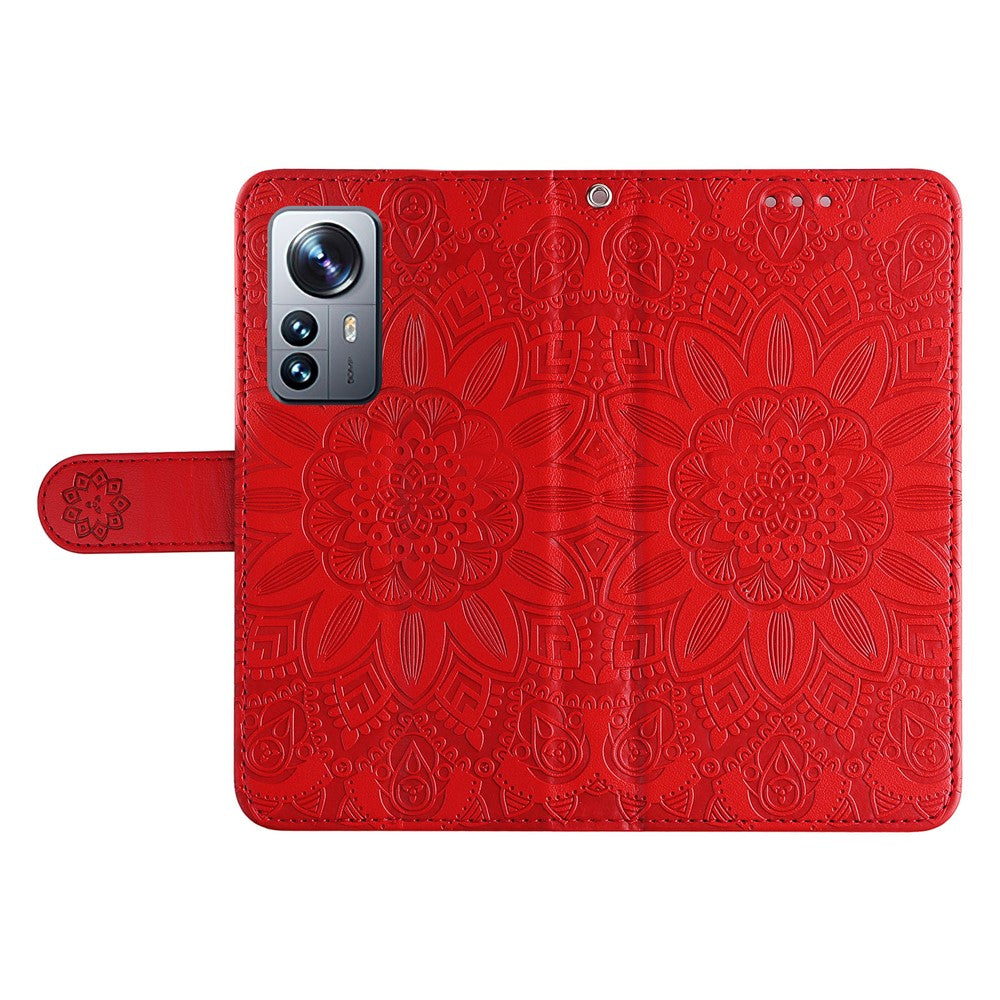 For Xiaomi 12 Pro 5G / 12 Pro (Dimensity) 5G / 12S Pro 5G Anti-scratch Imprinted Sunflower PU Leather Stand Phone Case Wallet Protective Phone Cover