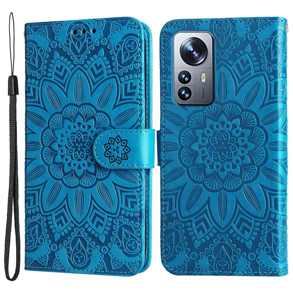 For Xiaomi 12 Pro 5G / 12 Pro (Dimensity) 5G / 12S Pro 5G Anti-scratch Imprinted Sunflower PU Leather Stand Phone Case Wallet Protective Phone Cover