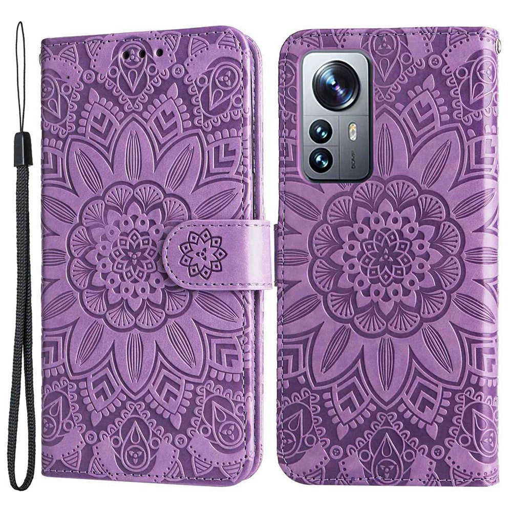For Xiaomi 12 Pro 5G / 12 Pro (Dimensity) 5G / 12S Pro 5G Anti-scratch Imprinted Sunflower PU Leather Stand Phone Case Wallet Protective Phone Cover