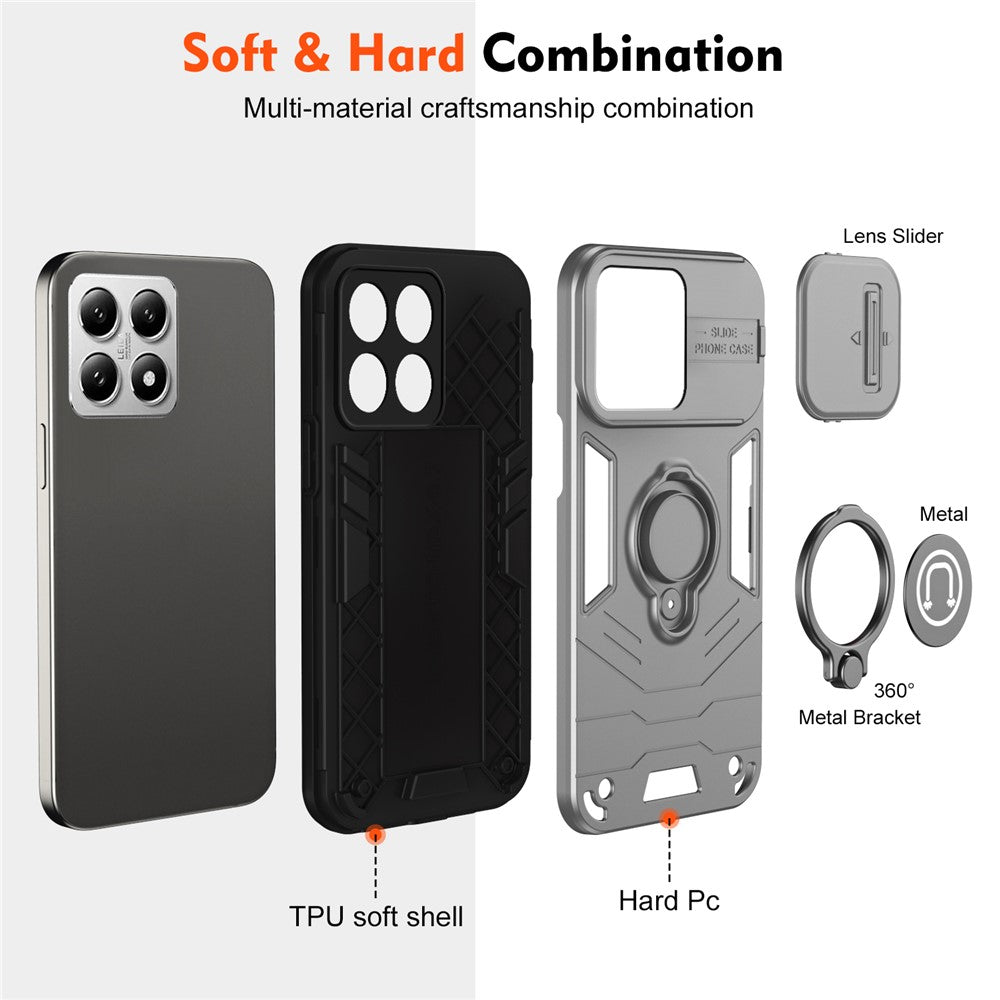 For Xiaomi 14T Case Slide Camshield Kickstand PC+TPU Phone Cover
