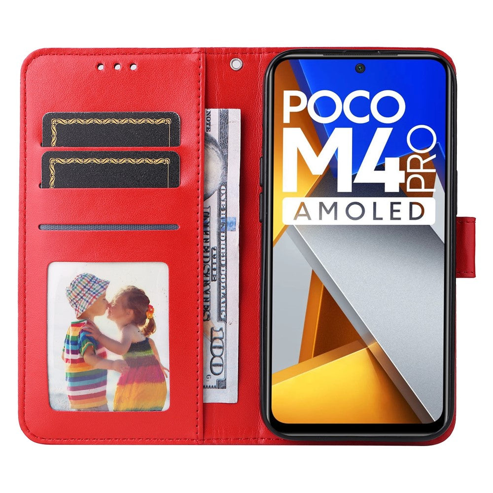 For Xiaomi Poco M4 Pro 4G Sunflower Imprinted Phone Case PU Leather Wallet Stand Scratch-resistant Flip Phone Cover with Wrist Strap