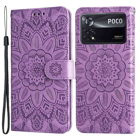 Xiaomi Poco X4 Pro 5G Wallet-Handyhülle – PU-Leder-Flip-- mit Sonnenblumen-Aufdruck, Standfunktion, magnetische im Buchstil mit Handschlaufe