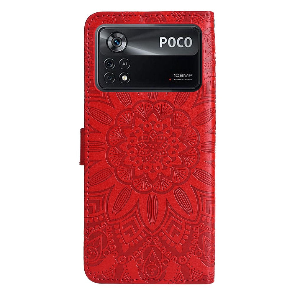 For Xiaomi Poco X4 Pro 5G PU Leather Flip Wallet Case Sunflower Imprinted Stand Bookstyle Magnetic Protective Cover with Hand Strap