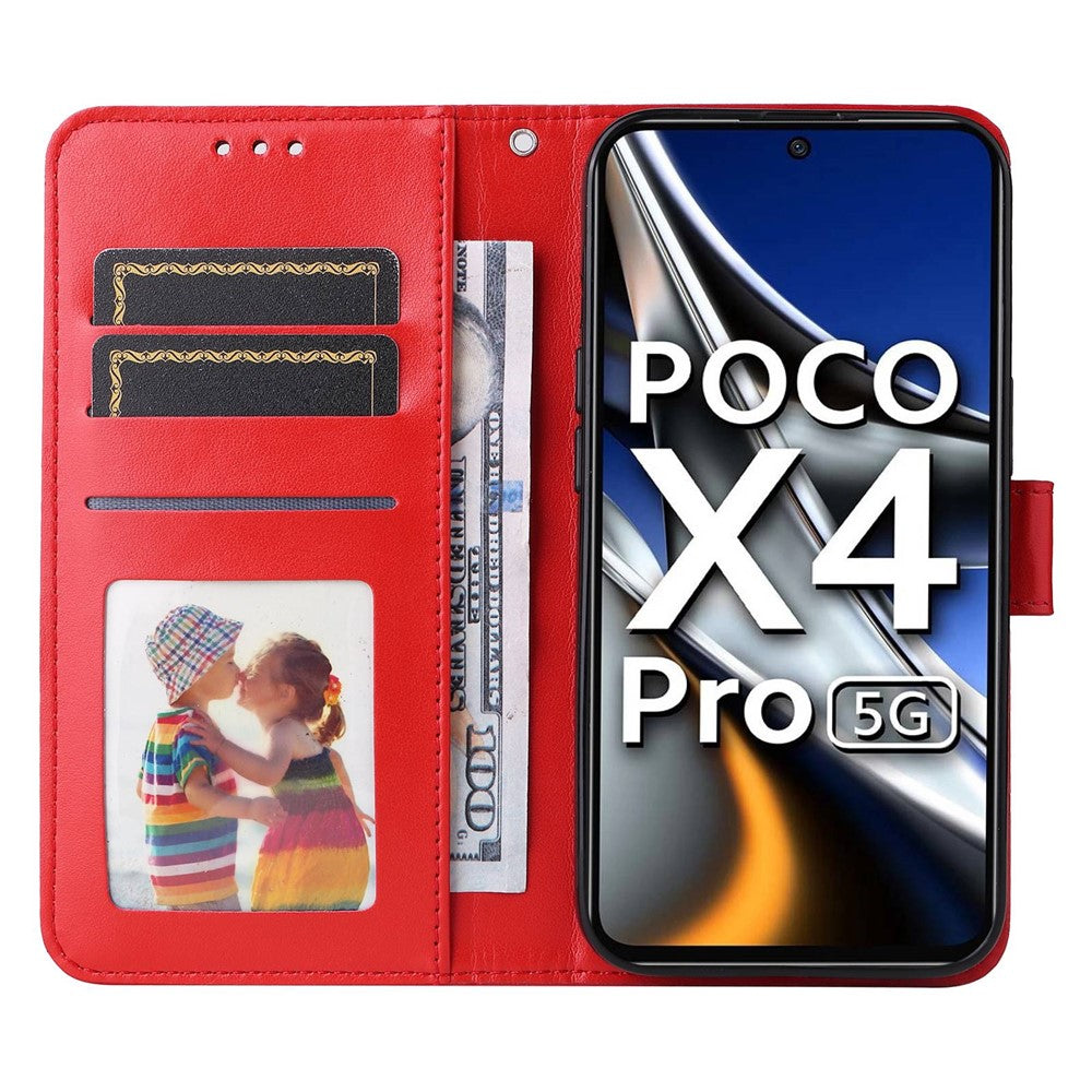 For Xiaomi Poco X4 Pro 5G PU Leather Flip Wallet Case Sunflower Imprinted Stand Bookstyle Magnetic Protective Cover with Hand Strap